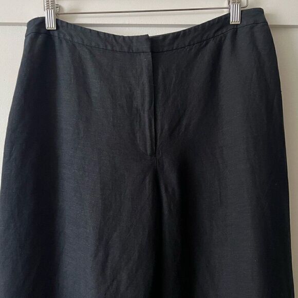 Ann Taylor Loft Pants 14 Womens Embroidered Scalloped Eyelet Bottom Black Linen - Picture 2 of 9